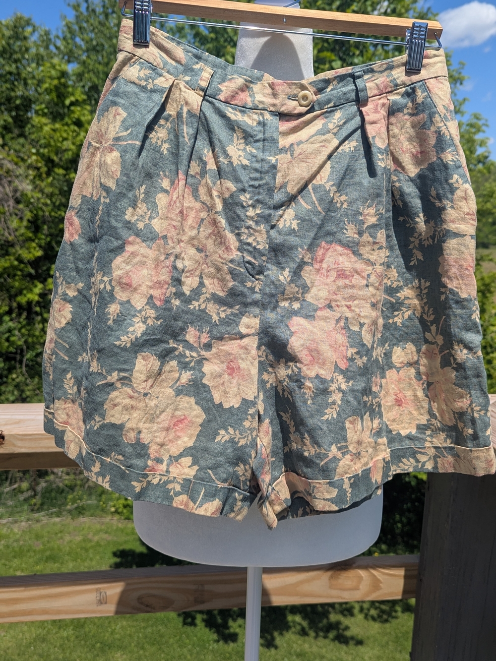 Vintage Lauren Ralph Lauren Linen Bermuda Shorts High Waisted Floral
